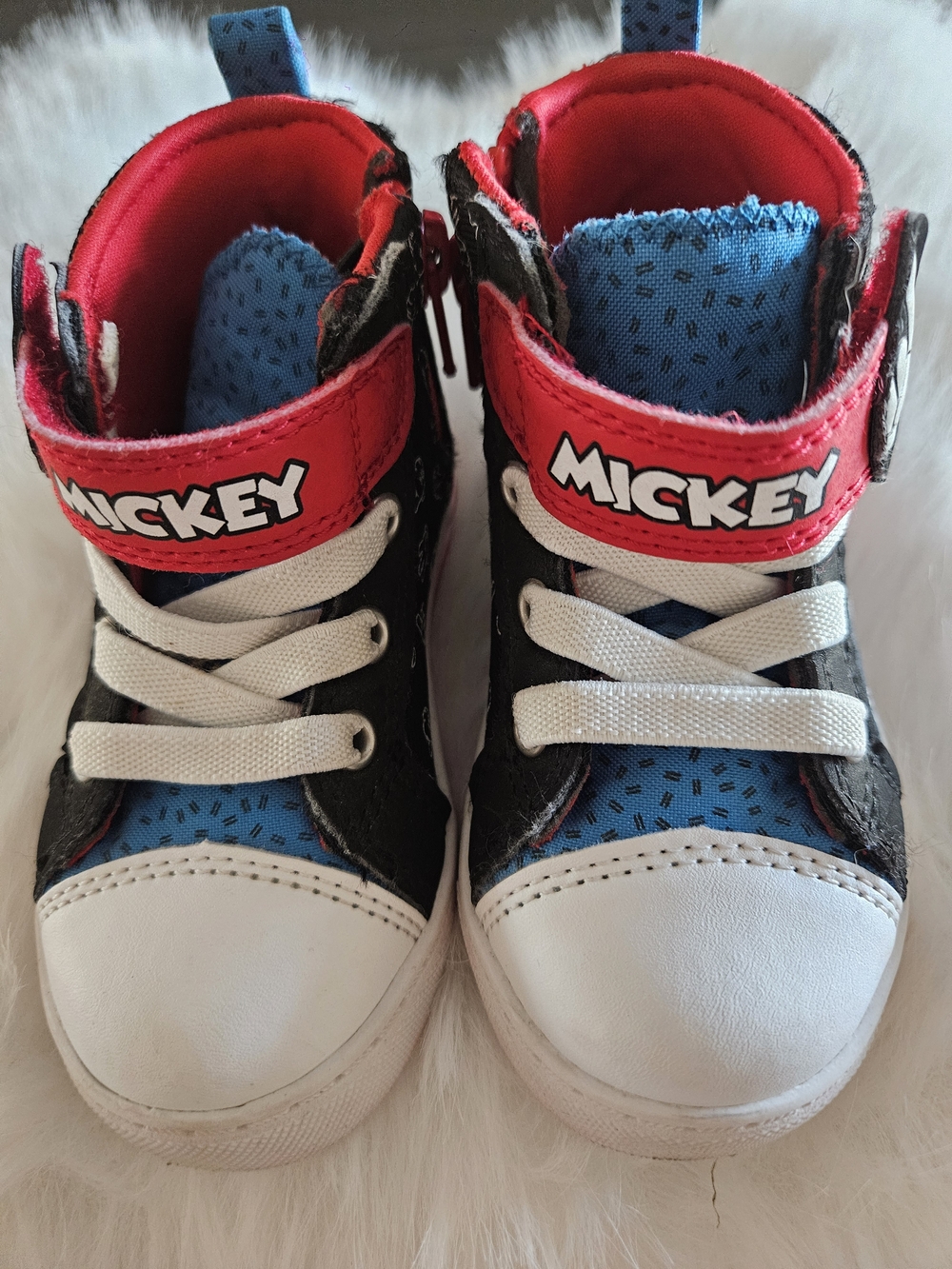 Disney Mickey Kids High-Top Sneakers in Red, Blue, White & Black